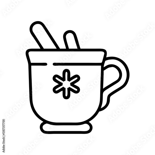 Hot chocolate mug with marshmallows winter drink vector icon for christmas holiday season and cozy time 