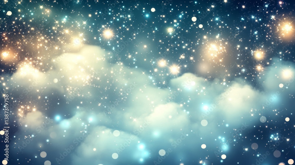 Dreamy Starry Sky with Clouds and Bokeh Lights Background Image Dreamy Starry Sky with Clouds and Bokeh Lights Background Image