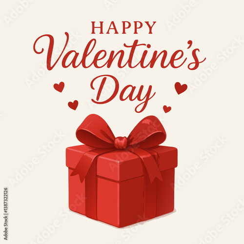 Elegant Red Valentine's Day Gift Box Vector Illustration with Romantic Typography and Heart Symbols for Greeting Cards, Social Media Posts, and Holiday Marketing Campaigns