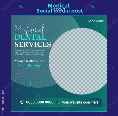 Medical service social media post design template, healthcare social media template, dental social media post, hospital social media, medical promotion square post