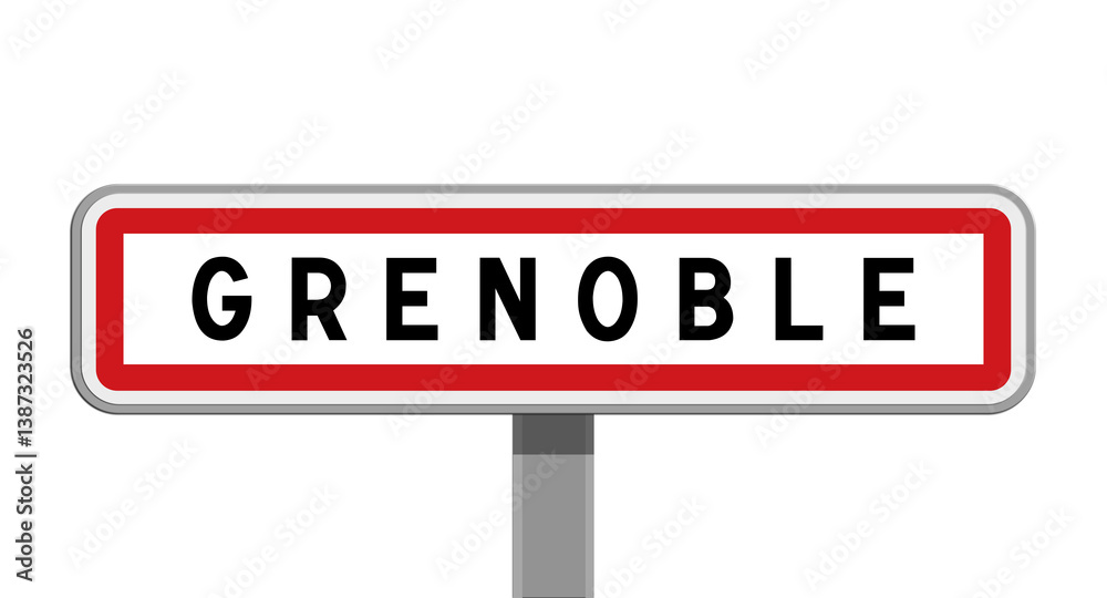 Panneau sur poteau central de Grenoble, Isère, Auvergne-Rhône-Alpes Panneau sur poteau central de Grenoble, Isère, Auvergne-Rhône-Alpes