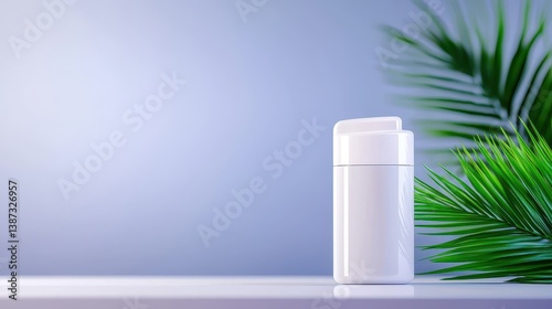 Wallpaper Mural Clean White Inhaler Bottle on Stylish Surface Against Green Tropical Leaves Torontodigital.ca