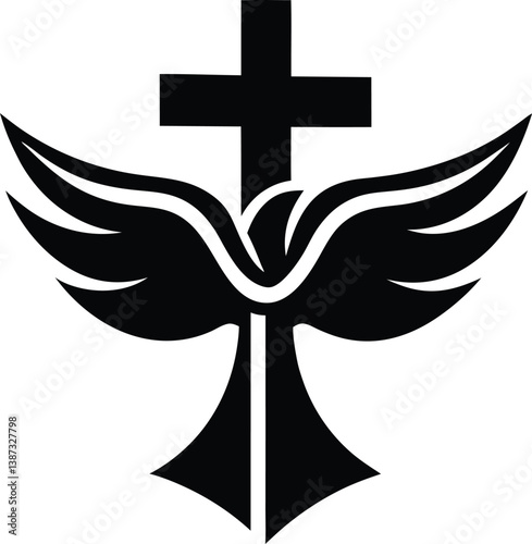 Pentecost sunday icon with cross and dove an icon