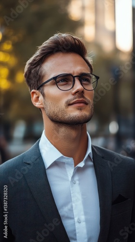 Young entrepreneur looking optimistically towards future opportunities