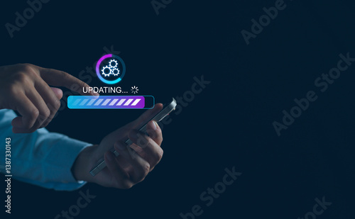 Software update or firmware system upgrade concept, Installing app process, Improved functionality in the new version and improved security