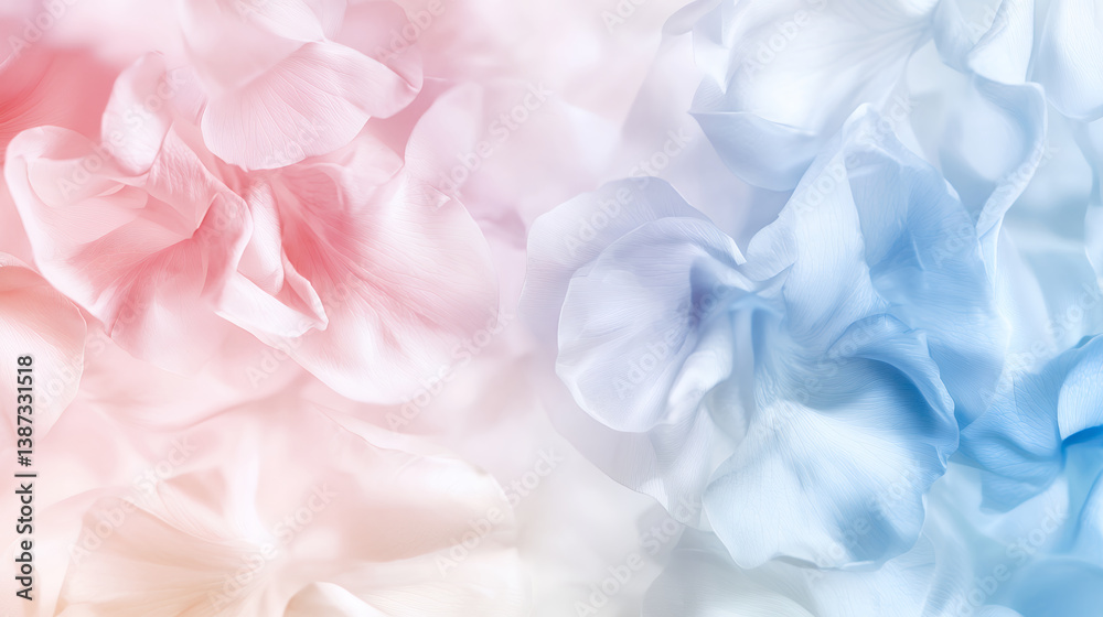 Obraz premium Soft pink and blue flower petals blend harmoniously, creating serene and dreamy atmosphere. delicate textures evoke sense of calm and beauty
