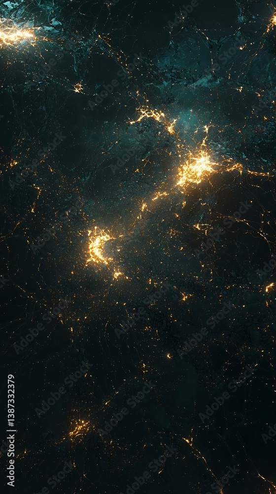 Fototapeta premium Stunning aerial view of urban night lights glowing in the darkness, showcasing the intricate patterns of city life and connectivity.