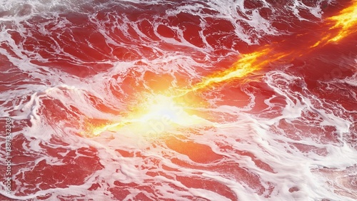 Dynamic collision of fiery energy and turbulent waves in ocean