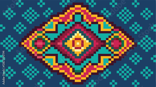 Colorful vector illustration of traditional symbols arranged in a geometric pattern, capturing heritage and artistry in a vibrant design