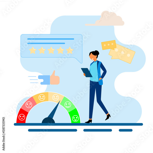 Net Promoter Score NPS. Concept of Measuring customer assessment and predicting business growth. EPS 1