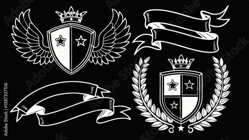 Heráldica Escudos, Banderolas y Coronas - Ilustraciones Vectoriales