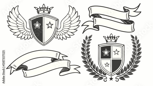 Vintage Heraldic Crest and Banner Designs Elegant Illustrations for Logos and Branding
