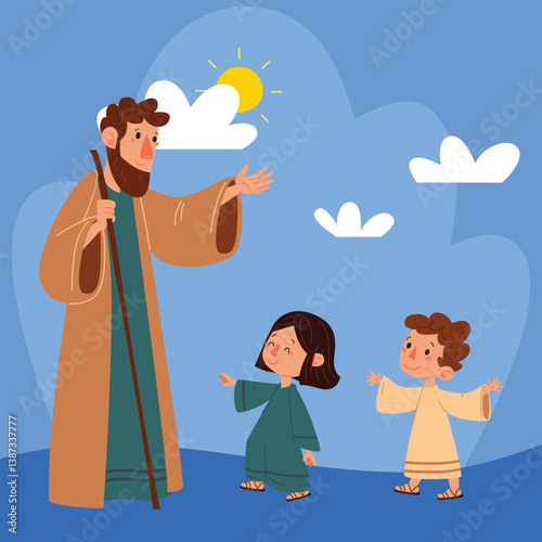 Prodigal son hand drawn jesus with children illustration