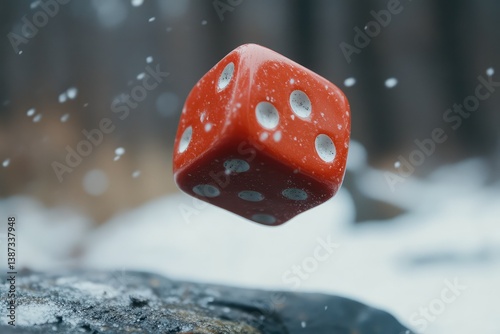 A die midair symbolizing risk and uncertainty
