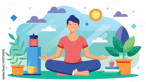 Meditation practice in a serene outdoor setting with vibrant plants and sunlight during a peaceful afternoon