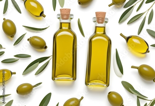 Obraz na płótnie Olive oil in a bottle isolated on white background w salonie