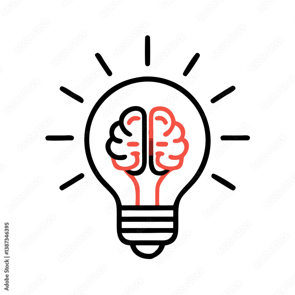Brain inside lightbulb icon for creative thinking concept