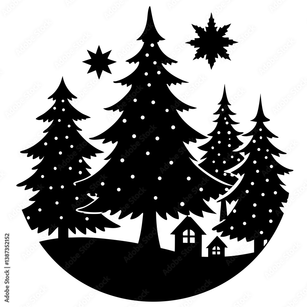 Obraz premium A christmas tree silhouette vector illustration on white background
