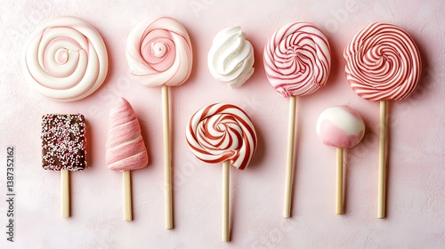 Obraz na płótnie Pink swirl lollipops candy sweets background