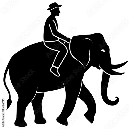 A elaphant with man silhouette vector illustration on white background 
