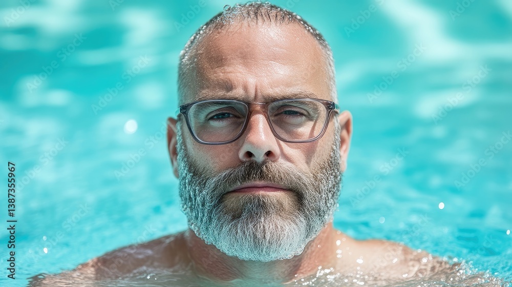 Fototapeta premium Mature man swimming in pool