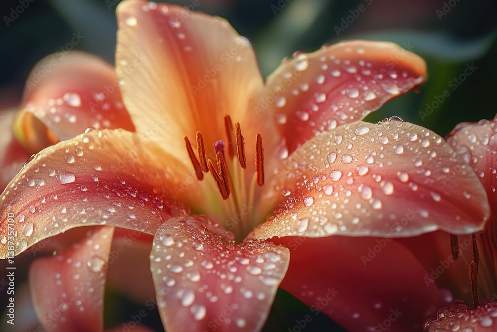 Rain drops on flower petals at dawn