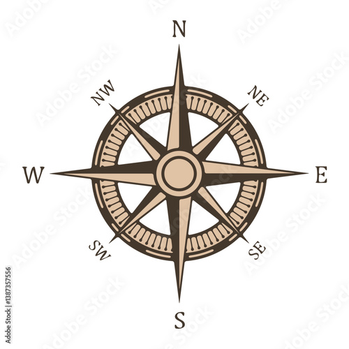 Compass. Wind rose on grunge background. Old compass for card design. Vector design element.