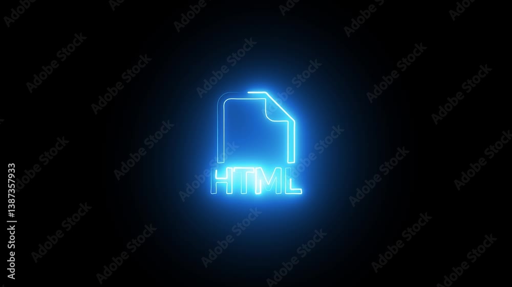 Neon Glowing HTML File Icon and Symbol Animation on Black Background Neon Glowing HTML File Icon and Symbol Animation on Black Background