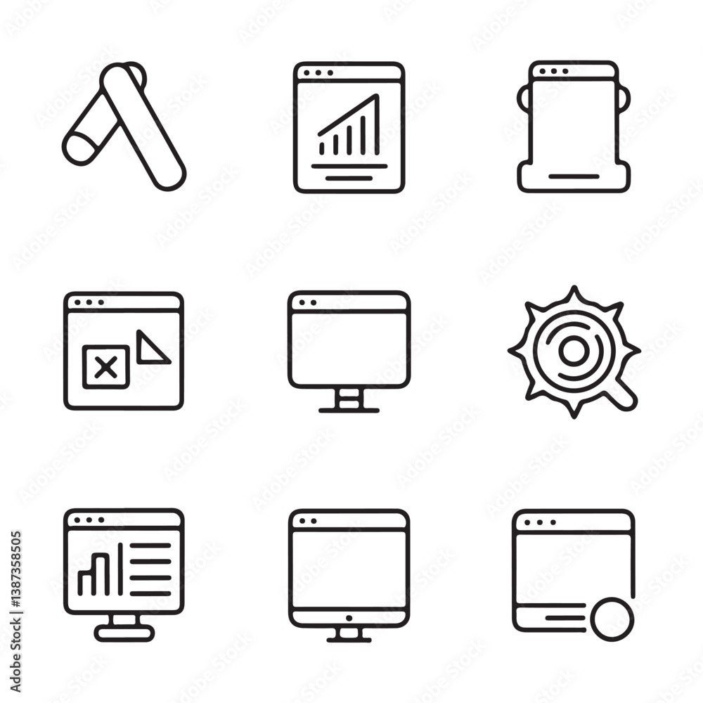 Advertising and PPC Icons. Simple Line Icons Representing Digital Marketing Strategies. Advertising and PPC Icons. Simple Line Icons Representing Digital Marketing Strategies.