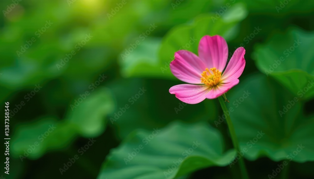 Single flower against the backdrop of green leaves, foliage, nature