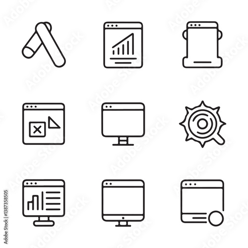 Advertising and PPC Icons. Simple Line Icons Representing Digital Marketing Strategies.