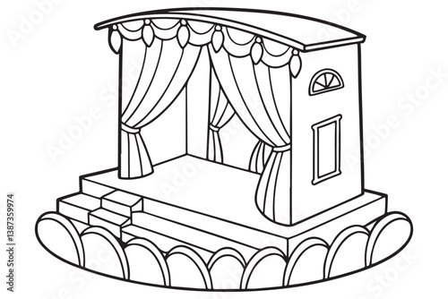 Theater Stage with Curtains Drawing, Empty Auditorium Line Art, Classic Performance Venue Illustration