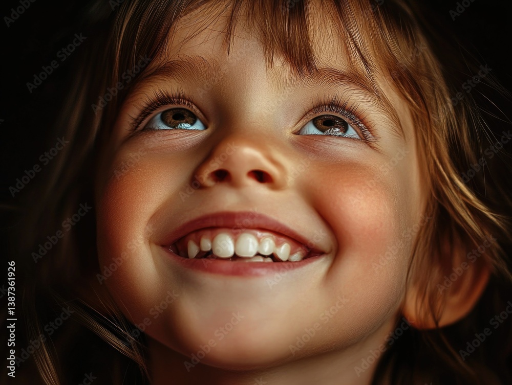 Young girl with bright teeth and rosy cheeks.