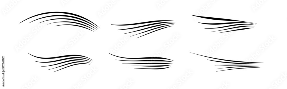 Fototapeta premium Flowing wind motion line. Air logo wave. Air movement and gust symbol pack. Vector