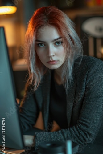 Obraz na płótnie Female professional working on computer in modern office environment. w salonie
