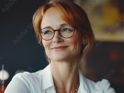 Obraz na płótnie A professional woman in glasses with a sophisticated smile. w salonie