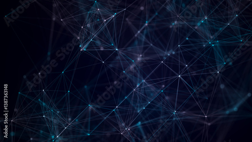 Blue network connection structure. Digital background with dots and lines. Big data visualization. 3D rendering.