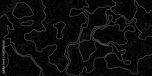 Abstract modern difficult soft black and white topographic wavy stylized map doted line contour topography terrain path concept stroke vector illustration topo background.