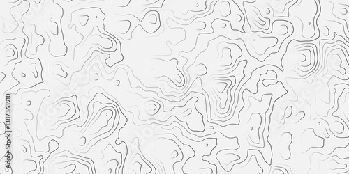 Abstract modern difficult soft black and white topographic wavy stylized map doted line contour topography terrain path concept stroke vector illustration topo background.