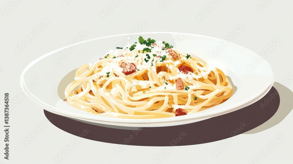 A plate of creamy carbonara pasta with crispy pancetta and parmesan. Featuring indulgence and comfort A plate of creamy carbonara pasta with crispy pancetta and parmesan. Featuring indulgence and comfort