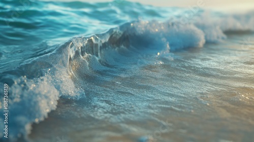 Obraz na płótnie Serene ocean water lapping against the sandy beach, creating gentle waves. The calm and soothing scene is ideal for relaxation. w salonie