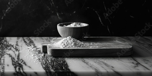 Obraz na płótnie Microstock image of a wooden salt grinder with shavings on granite countertop. w salonie