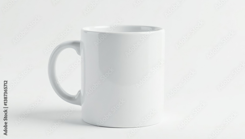 One white ceramic mug isolated on white backdrop, elegant, modern One white ceramic mug isolated on white backdrop, elegant, modern