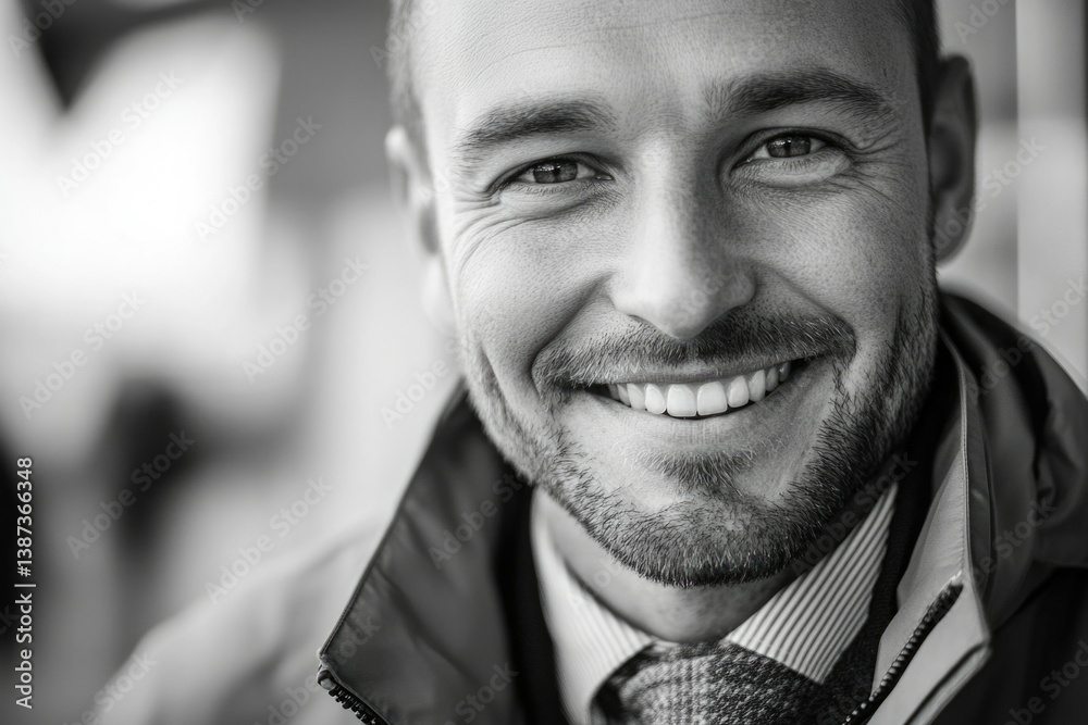 Happy male with beard and tie.
