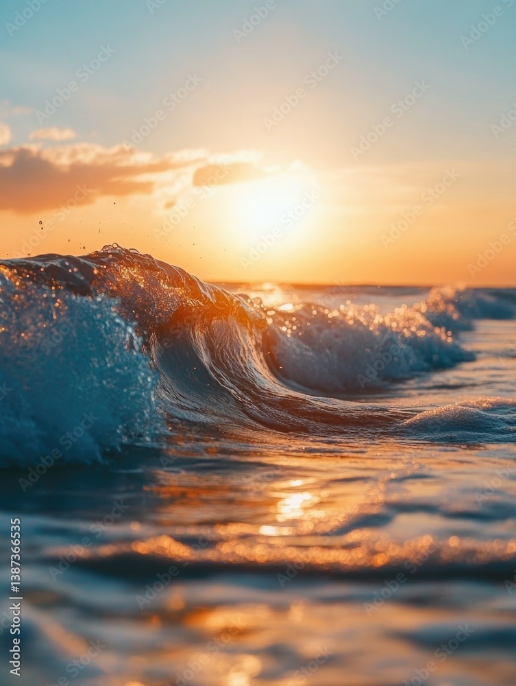 A serene view of a sunset over the ocean waves, evoking relaxation and natural beauty.