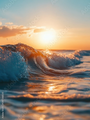 Obraz na płótnie A serene view of a sunset over the ocean waves, evoking relaxation and natural beauty. w salonie