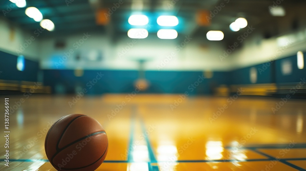 Basketball hoop on court floor.