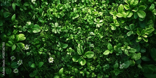 Obraz na płótnie The image depicts a close-up of green weeds, with various plants and grasses in sharp focus. The textures vary among the different leaves, creating a rich natural scene. w salonie