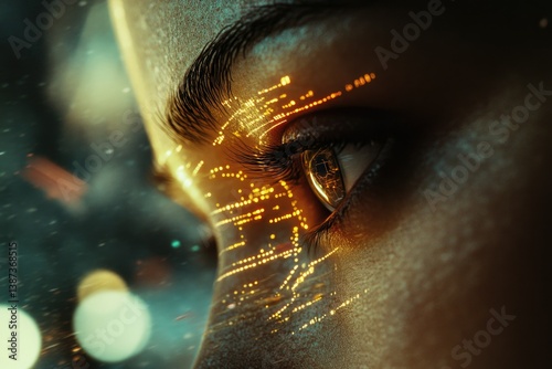 Obraz na płótnie The image showcases an eye with a futuristic, high-tech overlay. w salonie