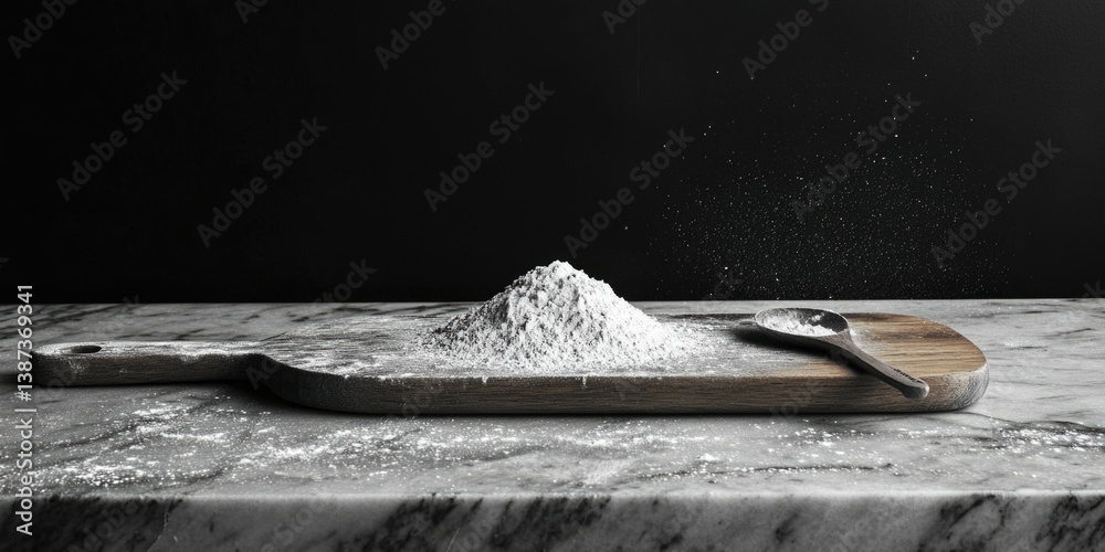 Images of cupcake baking process, showing flour and sugar being mixed on a wooden spoon.